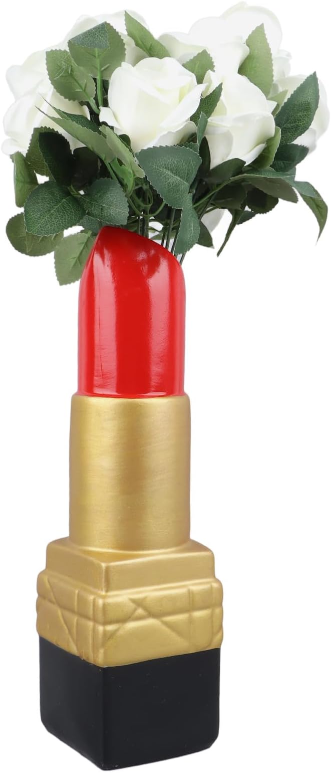 Creative Lipstick Shape Vase, Modern Flowers Pot Unique Vase Beautiful Resin Exquisite Realistic Lipstick Shape Decorative for Book Shop Coffee Shop (Gold)