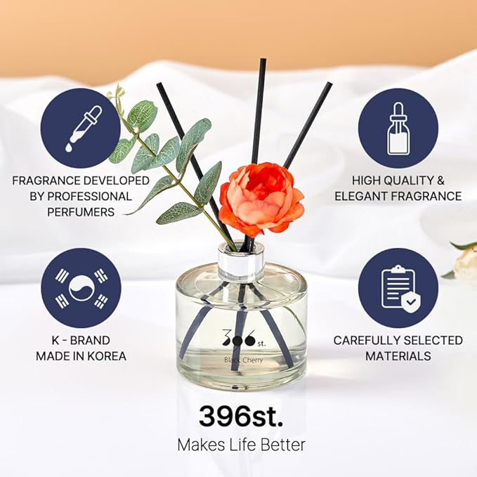 396 st. Peony Flower Reed Diffuser, Red Rose, 200ml(6.7oz) / Reed Diffuser Sets, Home Fragrance, Scented Oils, Home & Bathroom Décor