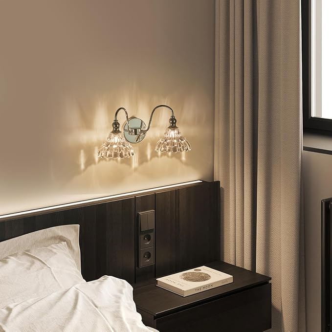 Chrome 2-Light Wall Sconces Bathroom Vanity Light Light Fixtures Modern Vanity Lighting Fixtures Wall Light for Bedroom Living Room Bathroom