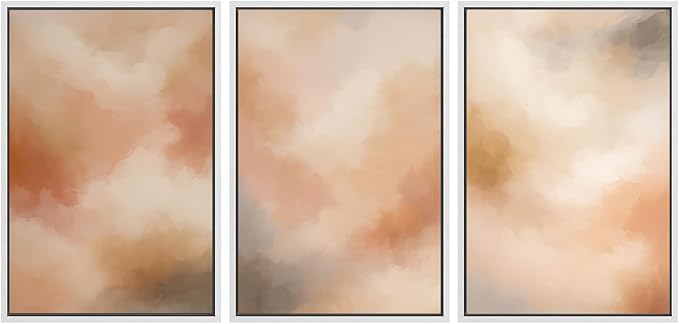 SIGNWIN Framed Canvas Print Wall Art Set Warm Abstract Clouds Neutral Tones Modern Minimalist Illustrations Modern Art Decorative Chic Calm for Living Room, Bedroom, Office - 16"x24"x3 White