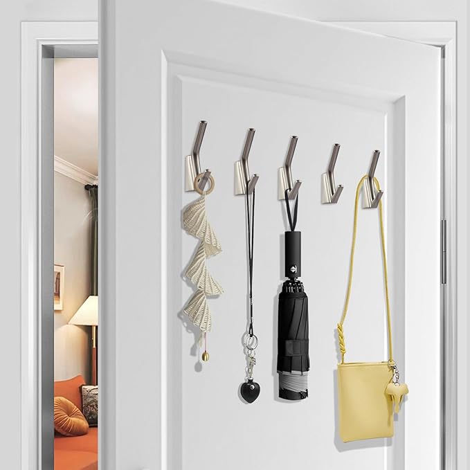 SIAMESE Aluminum Towel Hooks, 4 Pcs Brushed Nickel Coat Hooks, Wall Hooks for Clothes, Jackets, Shower, Robe, Hat, Towel, in Bathroom, Kitchen, Living Room, Bedroom(Brushed Nickel)