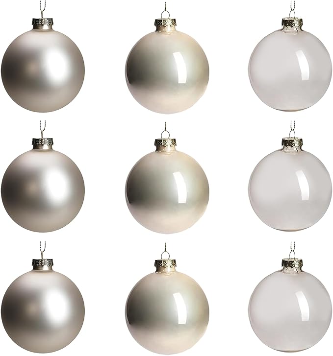 DN DECONATION Glass Christmas Hanging Ball Ornaments Set of 9, 3.15” Champagne Christmas Ornaments, Christmas Decorative Baubles for Xmas Tree Decoration, Holiday, Wedding Party Gift Decor