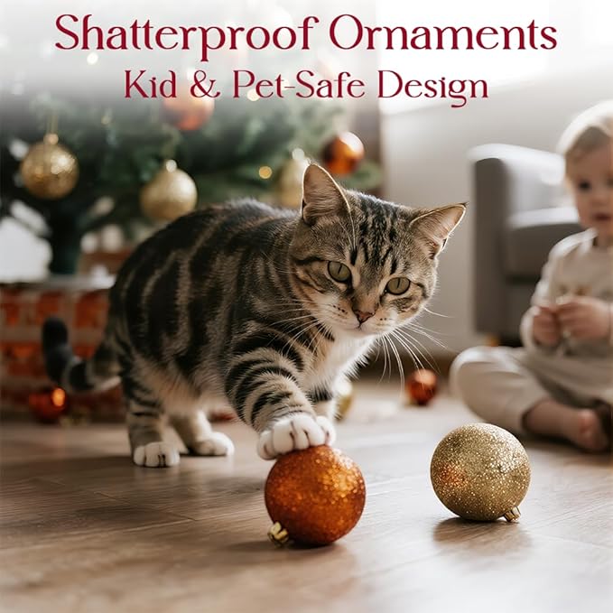 50ct Orange Christmas Ornaments Set, 2025 Shatterproof Christmas Tree Decorations, Christmas Ball Ornament, Vintage Classic Christmas Ornament Bulk for Christmas Decorations Indoor