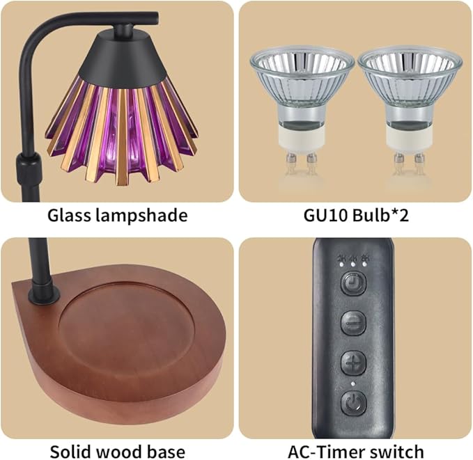 Dimmer Candle Warmer Lamp with Timer, Adjustable Height Farmhouse Electric Wax Melt for Jar Candles, Home Decor Thanksgiving Christmas Day Gifts for Grandma Mom Women (Gold Purple)