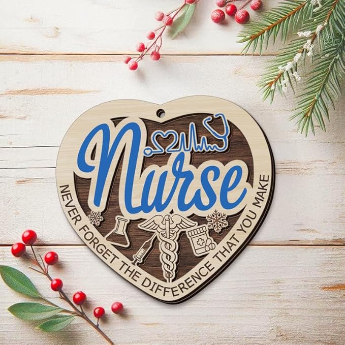 Nurse Ornaments for Christmas Tree - Wooden Christmas Ornaments 2025 for Tree Decorations - Nurse Gifts for Women, Retirement RN LPN Appreciation Thank You Gifts for Nurses Female Coworkers