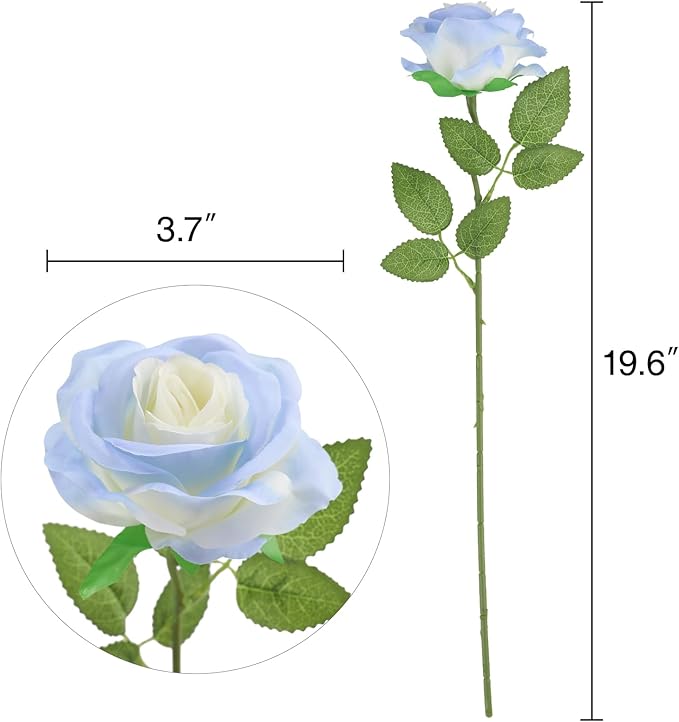 Nubry Artificial Silk Rose Flower Bouquet Lifelike Fake Rose for Wedding Home Party Decoration Event Gift 10pcs (Gradient Light Blue)