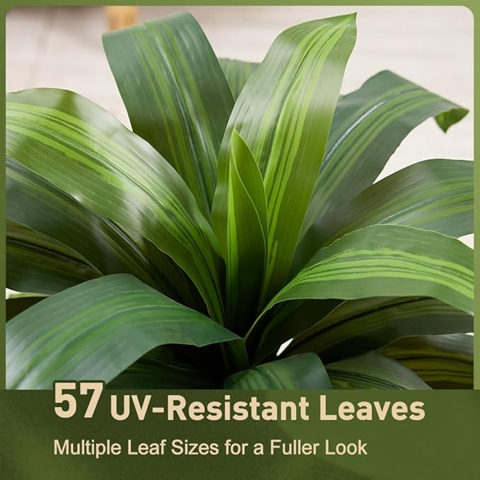 Artificial Dracaena Tree 5FT - Fake Tree with Black Taper Planter & Pebbles - UV Resistant Faux Yucca Tropical Plant - Artificial Trees for Home Office Living Room Decor Indoor Outdoor
