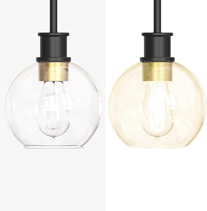Black and Gold Pendant Light, Modern Globe Pendant Light, Island Pendant Lights with 6.5 inch Clear Globe Glass Shade for Kitchen Island, Hallway, Entryway, Dining Room, Bedroom