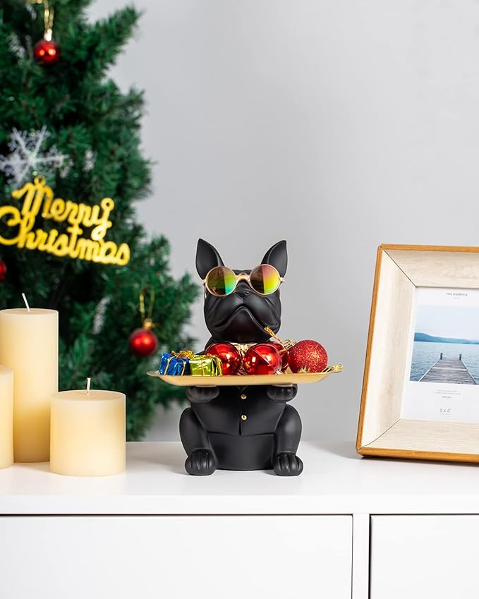 French Bulldog Statue,Resin Bulldog Key Tray for Entryway Decor, Key Holder Organizer for Entryway Table, French Bulldog Gifts Black