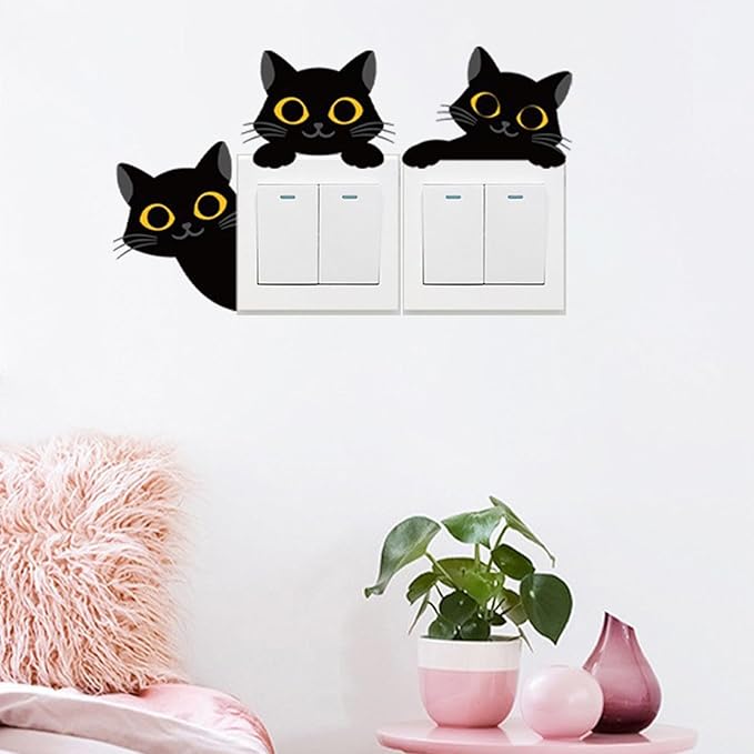 Black Cat Wall Decals Stickers – Peekaboo Cats Art for Kids Room, Nursery, Bedroom, Living Room, Laptop, Fridge, DIY Removable Vinyl Wall Decorations