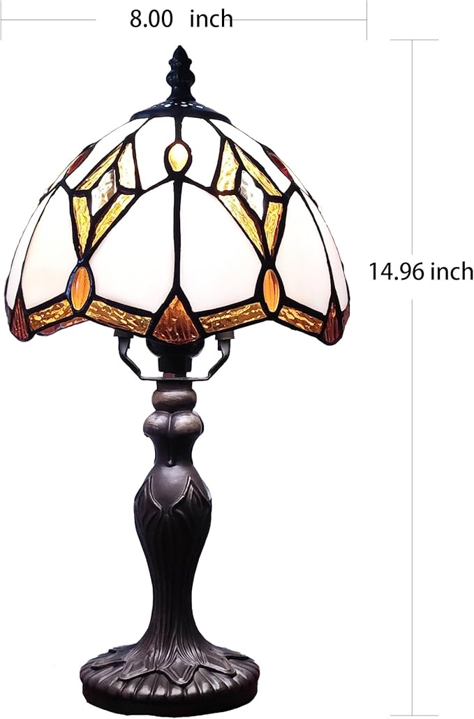 Tiffany Table Lamp Yellow Brown Stained Glass Reading Light 3-Way Small Decorate Lamp for Home Living Room Nightstand Bedroom Office Include Light Bulb