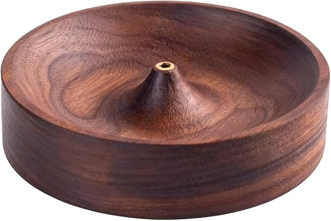 Incense Holder,Black Walnut Hand - Crafted Round Burner for Sticks with Ash Catcher,Perfect for Relaxation at Home, Yoga,Spa & as a Gift