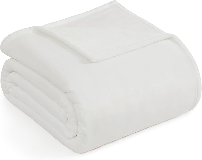 Casa Platino Queen Size Blanket – White Lightweight Fleece Throw for Bed or Sofa – Soft, Cozy Flannel Blanket 90x90 for Women & Men