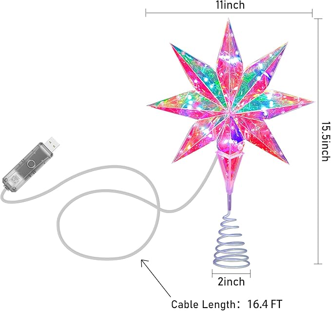 Smart Christmas Tree Topper, 15.5 Inch 3D Holographic Bethlehem Star Tree Topper, App and Remote Control, RGB Color Changing, Music Sync, Dimmable for Xmas Tree Home Party Decor
