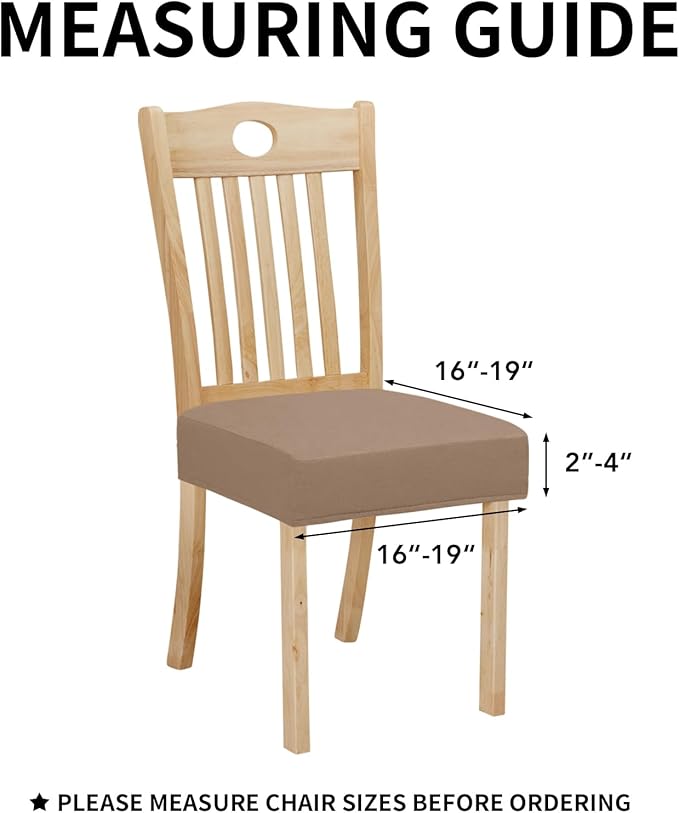 Easy-Going 100% Waterproof Seat Covers for Dining Room Chairs Set of 6, Stretch Chair Seat Slipcovers Protector Removable and Washable Kitchen Dining Chair Covers, Camel