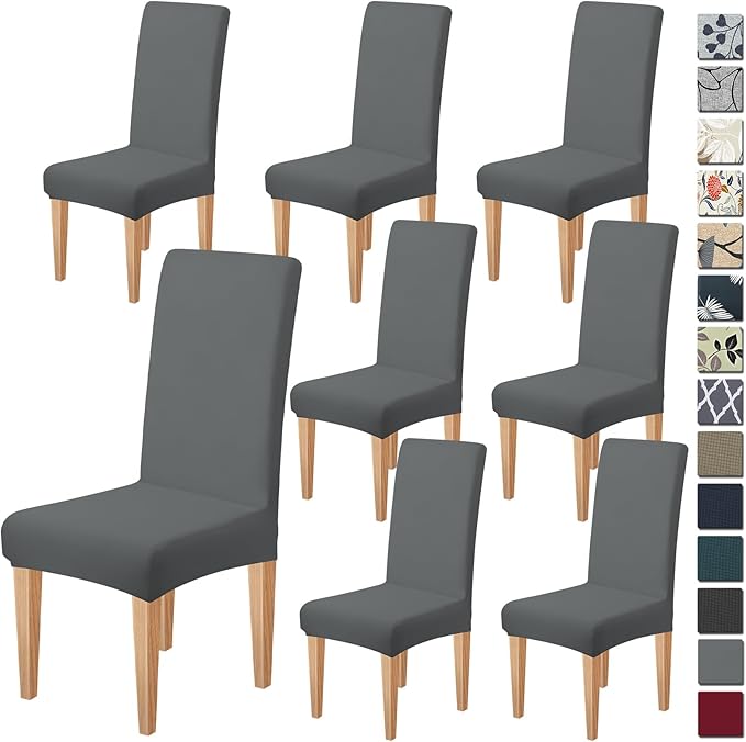 Dioxide High Stretch Chair Covers for Dining Chairs, Removable Washable Dining Chair Covers Set of 8, Soft Seat Covers Chairs Protectors for Home Kitchen Party Hotel Restaurant Banquet, Grey