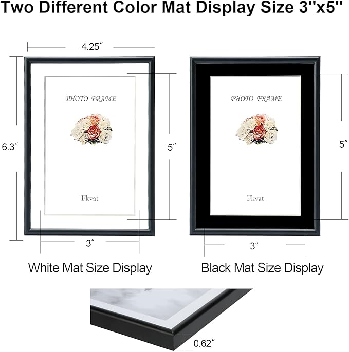 4x6 Picture Frame Set of 4, Matted Black Simple Modern Brushed Thin Aluminum Metal Photo Frame Fits 3x5 with Mat or 4 x 6 without Mat Vertical and Horizontal for Tabletop and Wall Mounting