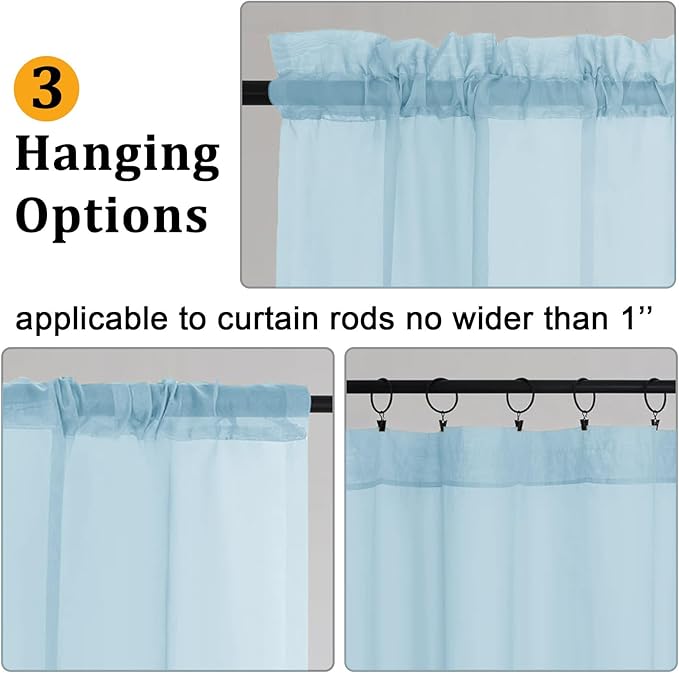Gwine Sky Blue Sheer Curtains 90 Inches Long 2 Panels Set, Light Filtering Solid Filmy Drapes for Living Room Bedroom, Elegant Soft Rod Pocket Voile Sheer Window Curtains, 42Wx90L Inch, 2PCS, Sky Blue