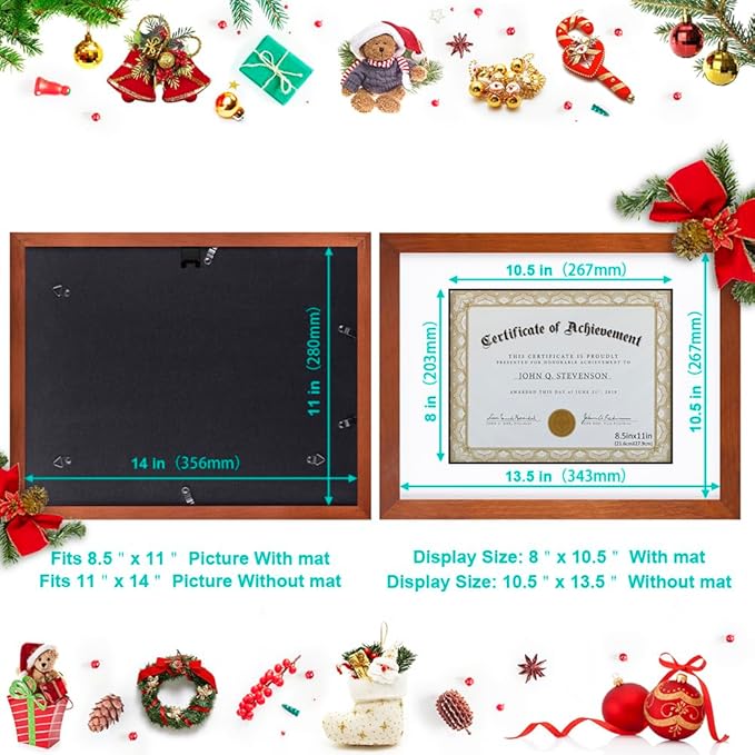 RPJC Document Frame Certificate Frames Made of Solid Wood High Definition Glass and Display Diplomas 8.5x11 with Mat or 11x14 Inch Without Mat Picture Frame Brown