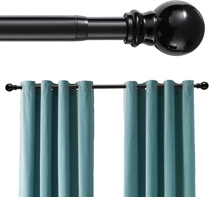 Black Curtain Rod 81 Inch - 1 Inch Heavy Duty Curtain Rods for Windows - Telescoping Adjustable Window Rod with Decorative Finals for Bedroom, Living Room, Kitchen, Bathroom