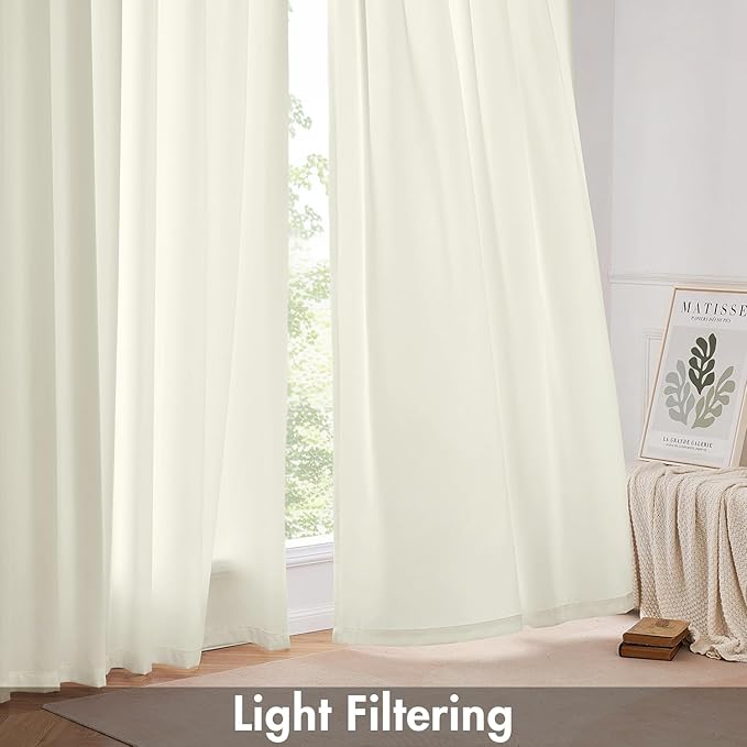 EMEMA Privacy Sheer Curtains 63 Inch Length, Non-See-Through Light Filtering Semi Sheer Curtains for Bedroom Living Room, Window Drapes That Let Light in, 52x63 Inch, 2 Panels, Ivory