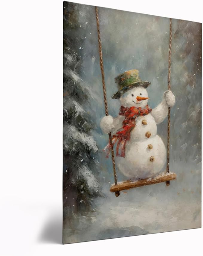 Funny Christmas Wall Art,Swinging Snowman Poster,Christmas Snowman Decor,Winter Snowman Print,Winter Seasonal Decor Art,Christmas Snowman Nursery Decor24x36inch Framed Art