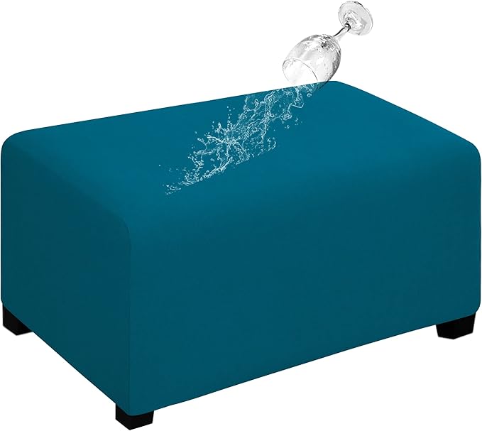 Easy-Going 100% Dual Waterproof Stretch Ottoman Cover Rectangle Folding Storage Stool Furniture Protector Soft Slipcover for Living Room with Elastic Bottom (X Large, Peacock Blue)