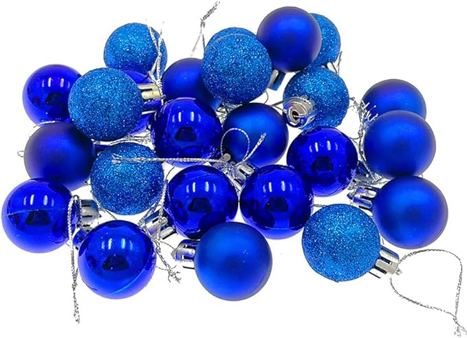 ALIMITOPIA 24pcs Christmas Ball Baubles 1.2 inches Shatterproof Plastic Hanging Balls Pendant for Tiny Xmas Tree Decoration (Tiny Size;Blue)