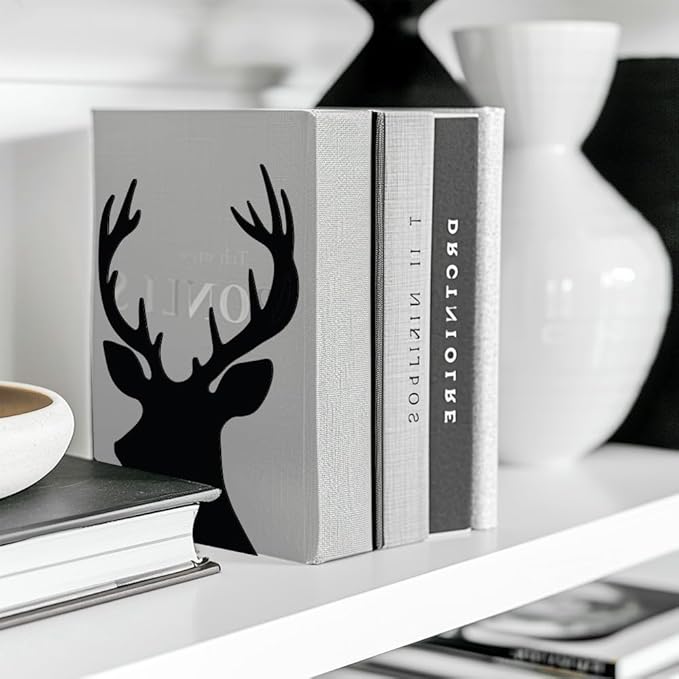 Peacoblue Metal Bookends for Shelves, Modern Decorative Heavy Duty Study Book Support Stoppers for Office, Desk, Shelf, Room 5.3"x4.3"x7.9" Cast Iron Simple Tall Bookends, 1 Pair (Deer Head)