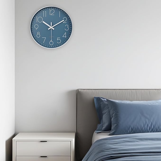 jomparis 12 Inch Silent Non-Ticking Battery Operated Quality Quartz Round Wall Clock Modern Decor Clock for Home Office Bedroom Bathroom(Cerulean Color)