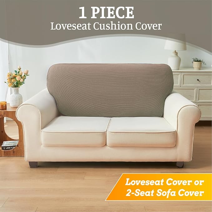 Sectional Couch Covers for Sofa Cushion L Shaped Couch Cover Washable Soft Couch Cushion Covers Stretch Sofa Slipcovers(1-Piece for Loveseat or Sofa 2-Seater, Khaki)