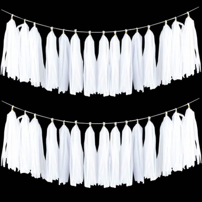 Aimto 20pcs White Shiny Tassel Garland Banner Tissue Paper Tassels for Party Decorations