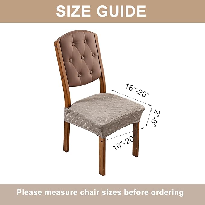 Genina Waterproof Seat Covers for Dining Room Chairs Covers Dining Chair Slipcovers Protector, No Rear Covers (Taupe, 4 Pcs)