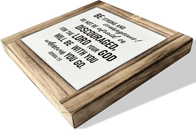 Christian Sign, Box Wood Plaques Desk Décor, Positive Home Sign, Kids Room Decor, Office Decor, Bible Verse and Encouragement Spiritual Gifts, Be Strong and Courageous Sign - Joshua 1:9