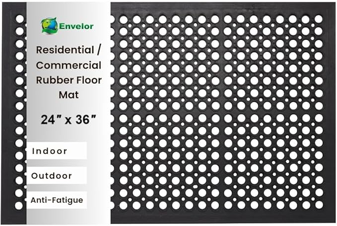 Envelor Anti Fatigue Mat Rubber Floor Mats Door Mat Non Slip Drainage Mat for Entryway, Kitchen, Restaurant, Garage, Heavy Duty Use Doormat, Commercial Floor Mat Industrial 24 x 36 Inches