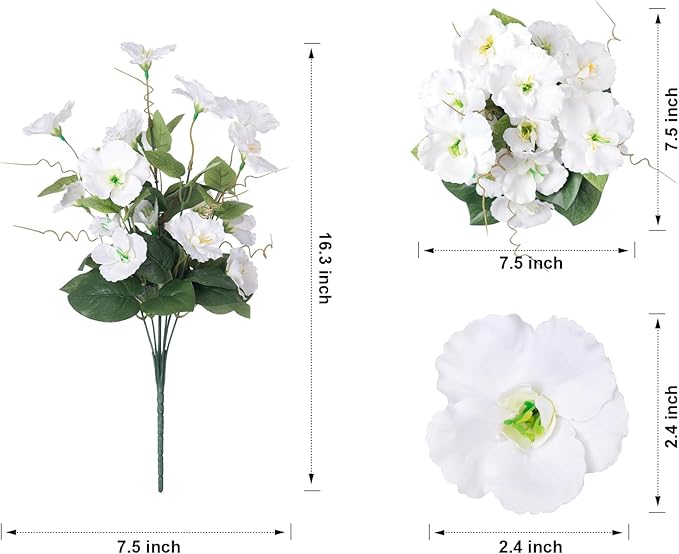 Hibiscus Artificial Flowers Plants for Outdoors Decoration, 6 Bundles Silk Hibiscus Tropical Flowers Artificial Realistic UV Resistant Fake Flower for Outside Planter Porch Patio Balcony, White