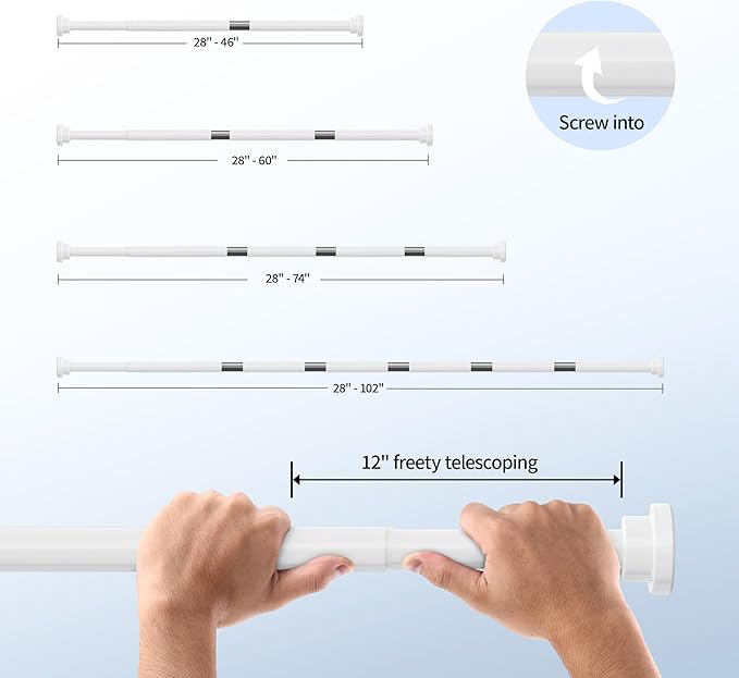 Shower Curtain Rod, 1" Diameter Heavy Duty Tension Shower Rod, Non Slip Adjustable 28-74 inch No Drill Shower Curtain Rods Spring Tension For Bathroom, Shower Stall, No Rust, White