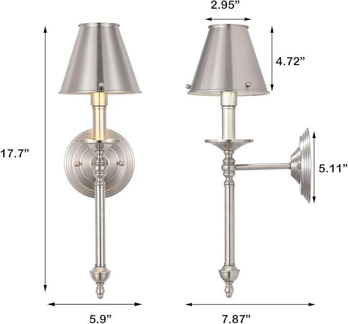 Brushed Nickel Wall Sconce Modern Bathroom Wall Lighting Vanity Light Fixtures with Metal Lampshade Industrial Mid Century Wall Mount Lights for Living Room Bedroom Stairs Corridor Mirror