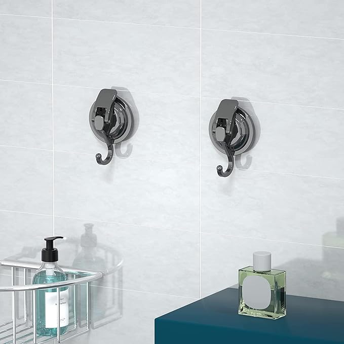 Heavy Duty Vacuum Suction Cup Hooks, Gun Silver Plated Polished Super Suction for Kitchen Bathroom, 4 Pack