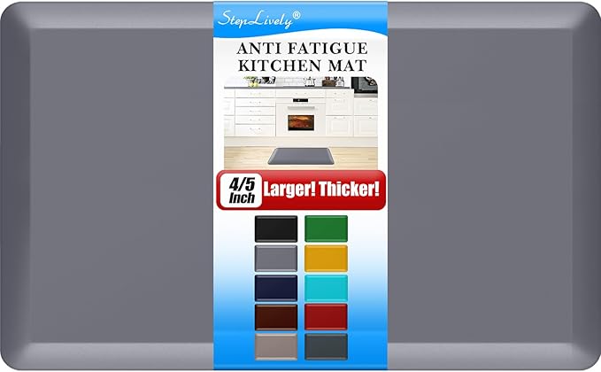 4/5 Inch Thick Kitchen Mat - Cushioned Anti Fatigue Mats for Kitchen Floor - Easy to Clean, Waterproof, Non-Slip Kitchen Rug for Sink, Office, Kitchen (22''x36'' Grey)
