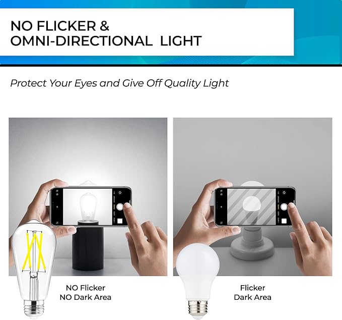 Hizashi LED Edison Bulbs, 6W, Equivalent 60W, Dimmable E26 LED Bulb, Daylight 5000K, 90+ CRI 700 Lumens, ST19 Vintage Light Bulbs, Clear Glass, Pack of 4
