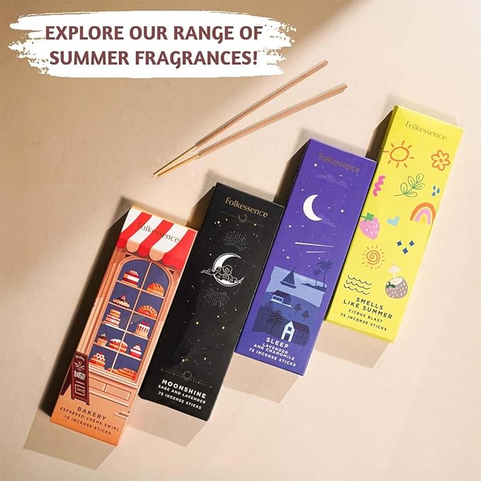 Folkulture Incense Sticks (75 Sticks) |8" Premium Smell Like Summer Incense Sticks For Gifts,Aromatherapy|No Charcoal,Organic,Non Toxic,45 Mins, Long Burning Citrus, Fresh Summer Scents Insence-Sticks