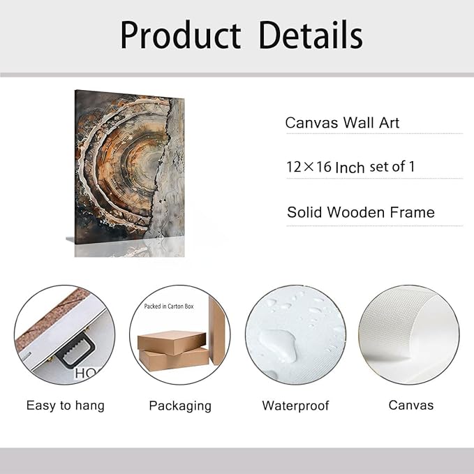 IBHJSART Framed Tree Ring Canvas Wall Art Vintage Colorful Wood Stump Painting Prints Modern Minimalist Pictures Neutral Nature Rustic Farmhouse Decor Living Room Bedroom Bathroom Office