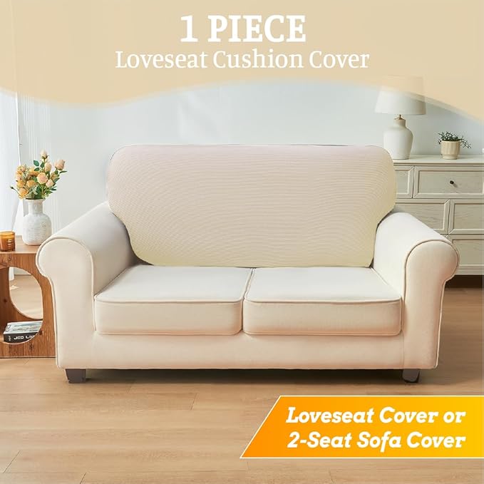 Sectional Couch Covers for Sofa Cushion L Shaped Couch Cover Washable Soft Couch Cushion Covers Stretch Sofa Slipcovers(1-Piece for Loveseat or Sofa 2-Seater, Natural)
