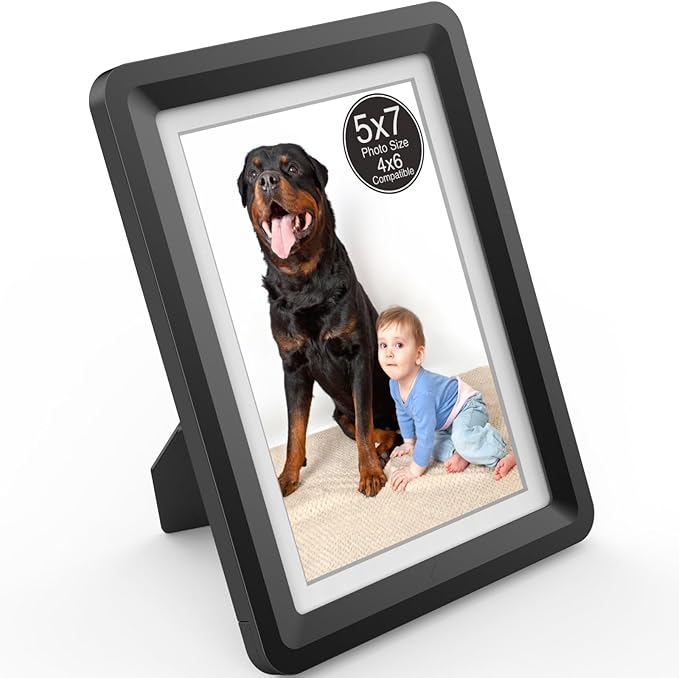 Black 5x7 Picture Frame with Acrylic Front 1 Pack, ABS Frame for 5x7 or 4x6 Photos, Shatterproof UV-Resistant Tabletop Photo Frame, Vertical/Horizontal Display for Home Décor