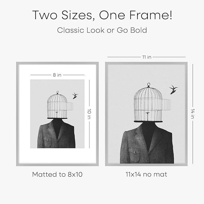 Homeforia 11x14 Picture Frame Silver, High End Metal 11x14 Frames with Mat 8x10, 11 x 14 Silver Poster Frame Matted to 8 x 10 inch Photo, 11by14 Thin Hanging Frames, Tempered Glass, Wall Kit, Set of 3