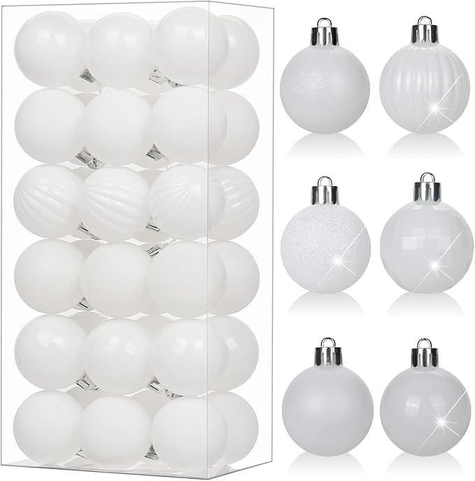 1.57" White Christmas Ornaments for Christmas Tree 36 Pcs Mini Shatterproof Balls Christmas Tree Decorations Small Xmas Ornaments Balls with Hanging Loop for Wedding Holiday Party Wreath Home Decor