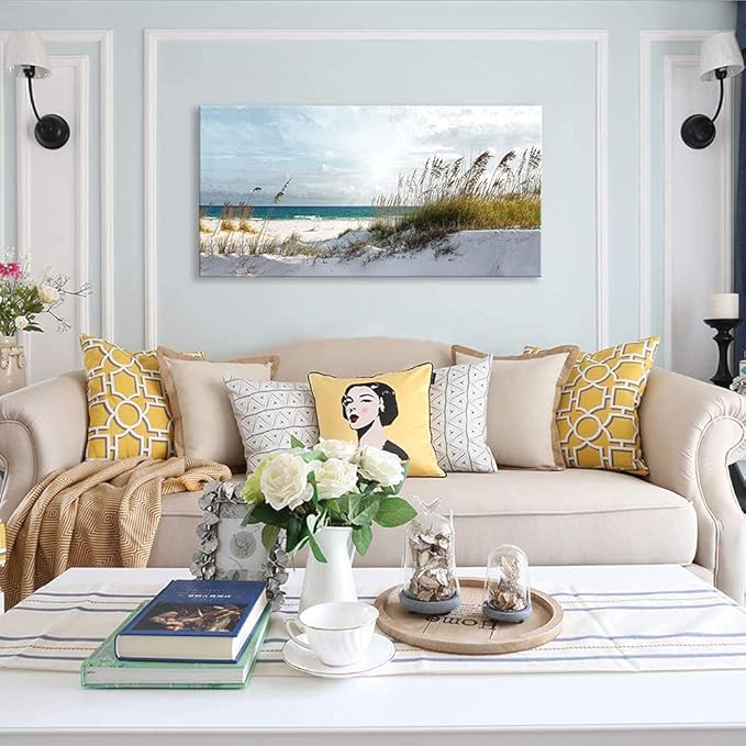 Beach Ocean Decor Wall Art Pictures for Bedroom Living Room Office Beach Wall Decor Ocean Decorations Framed Bathroom Paintings Canvas Wall Art Sunshine Sea Waves Artwork 30"X60"…