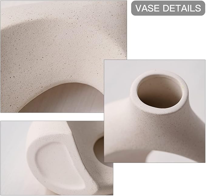 Levvohd Hollow Ceramic Vase Set of 2, Modern Nordic Minimalist Book Style Boho Aesthetic Vases for Home Decor Living Room Shelf Entryway Coffee Centerpiece Table Decorative (Cream White)
