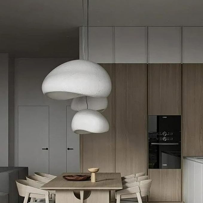 JAYMP 70cm Wabi Sabi Pendant Light for Dining Room Kitchen Island Hallway Restaurant Modern Hanging Lamp E26 Base Japanese Style Bird Nest Shape Lighting Fixture (Matte White, B Shape, 70cm/27.6in)